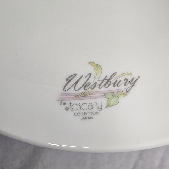 Westbury Toscany Collection Porcelain Pedestal Pink/Yellow Tulips Cake Plate - Picture 4 of 5